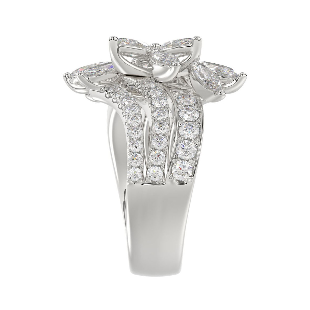 LADIES RING 2 1/4CT ROUND/MARQUISE DIAMOND 14K WHITE GOLD