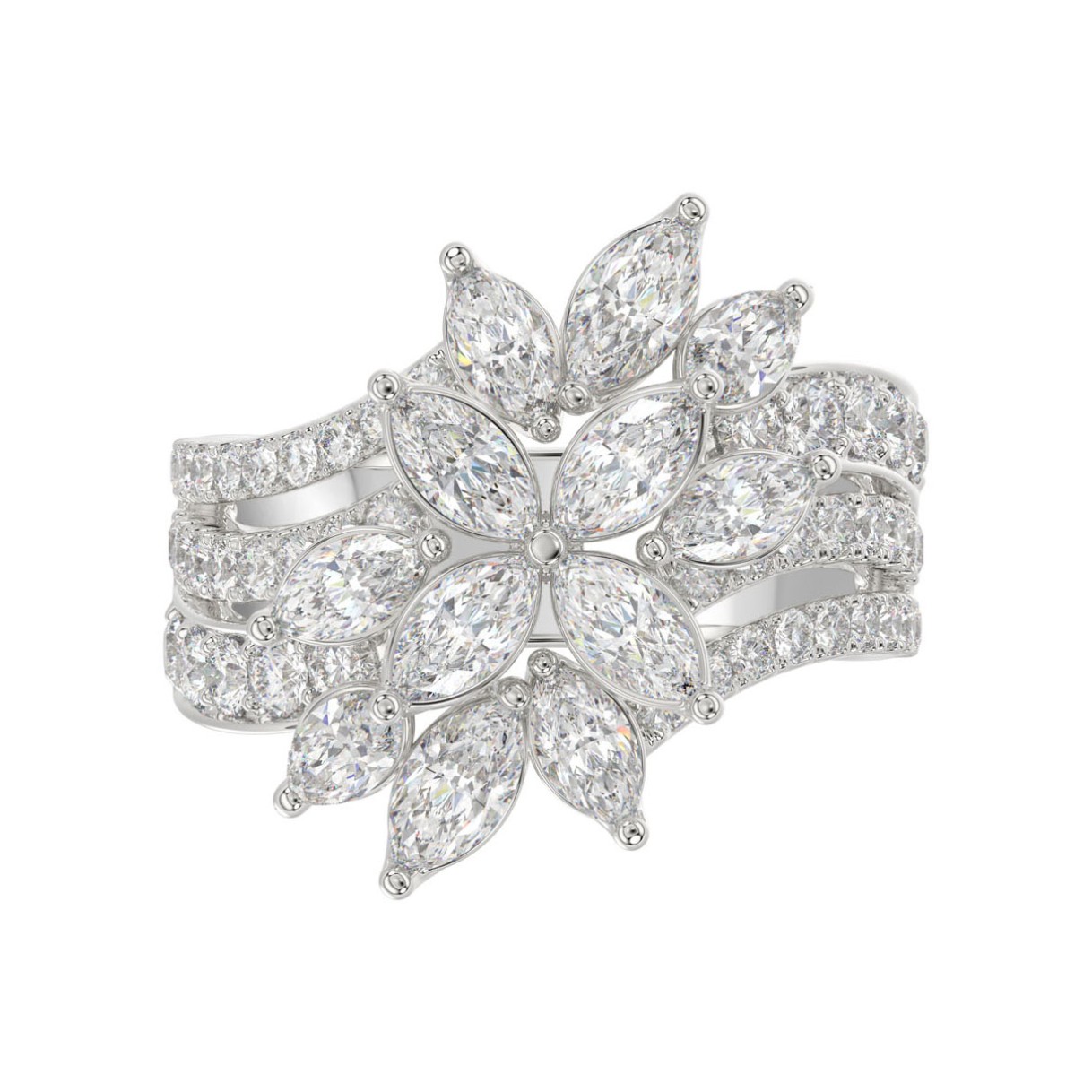 LADIES RING 2 1/4CT ROUND/MARQUISE DIAMOND 14K WHITE GOLD
