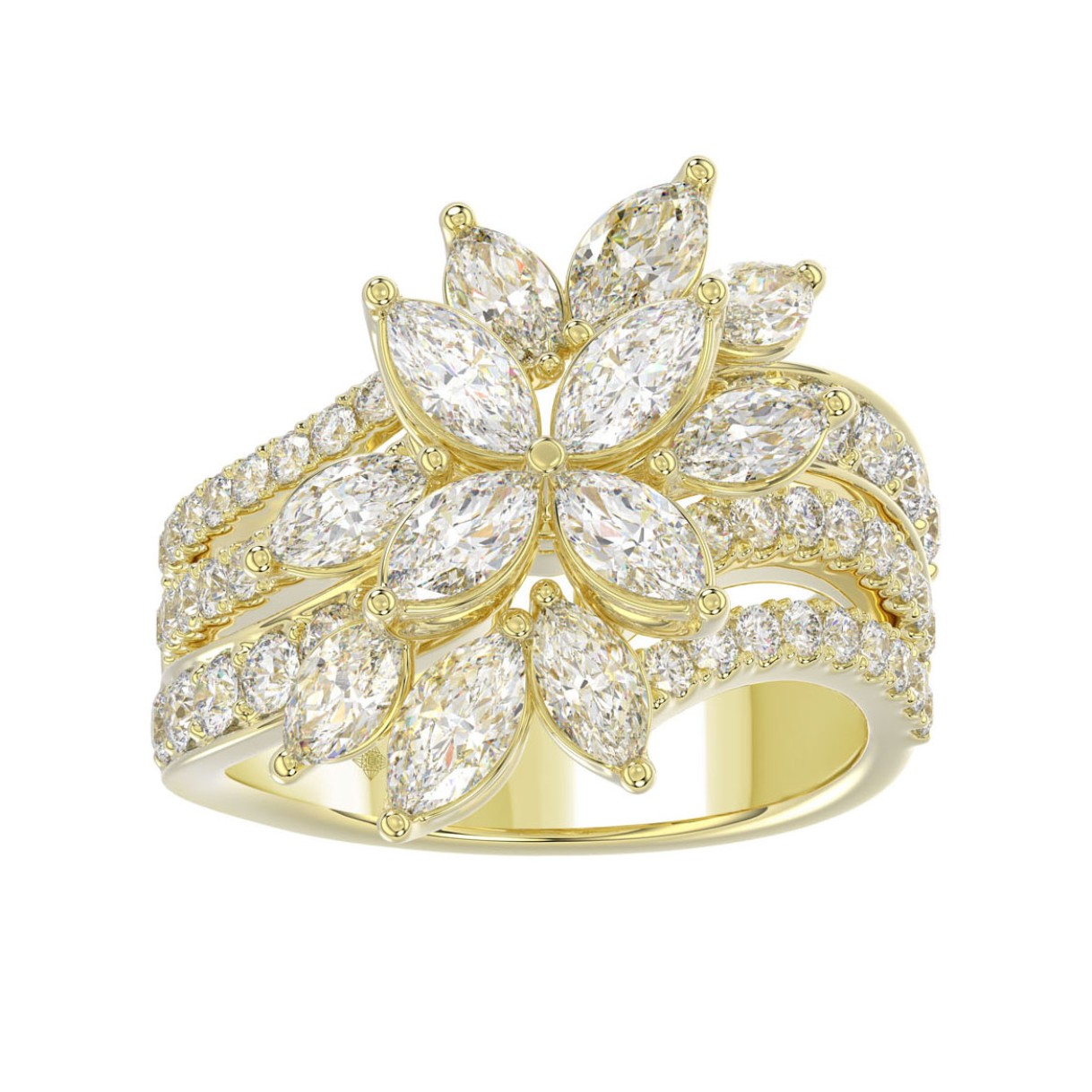 LADIES RING 2 1/4CT ROUND/MARQUISE DIAMOND 14K YEL...