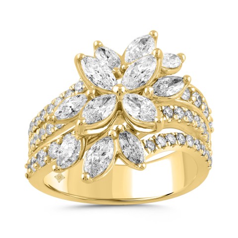 LADIES RING 2 1/4CT ROUND/MARQUISE DIAMOND 14K YELLOW GOLD