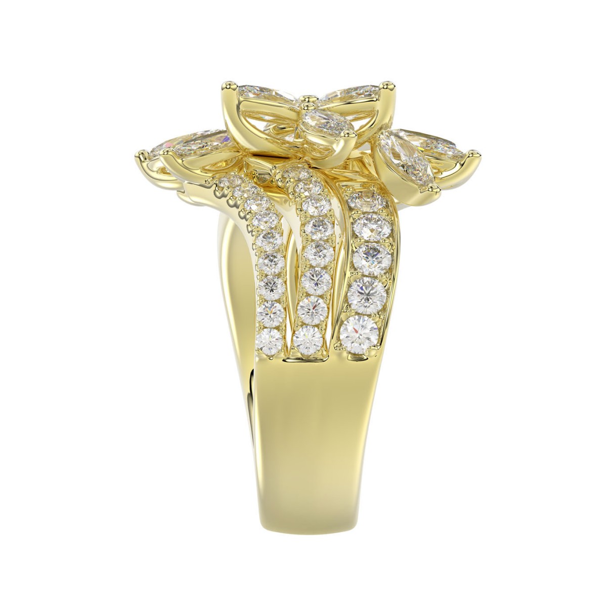 LADIES RING 2 1/4CT ROUND/MARQUISE DIAMOND 14K YELLOW GOLD