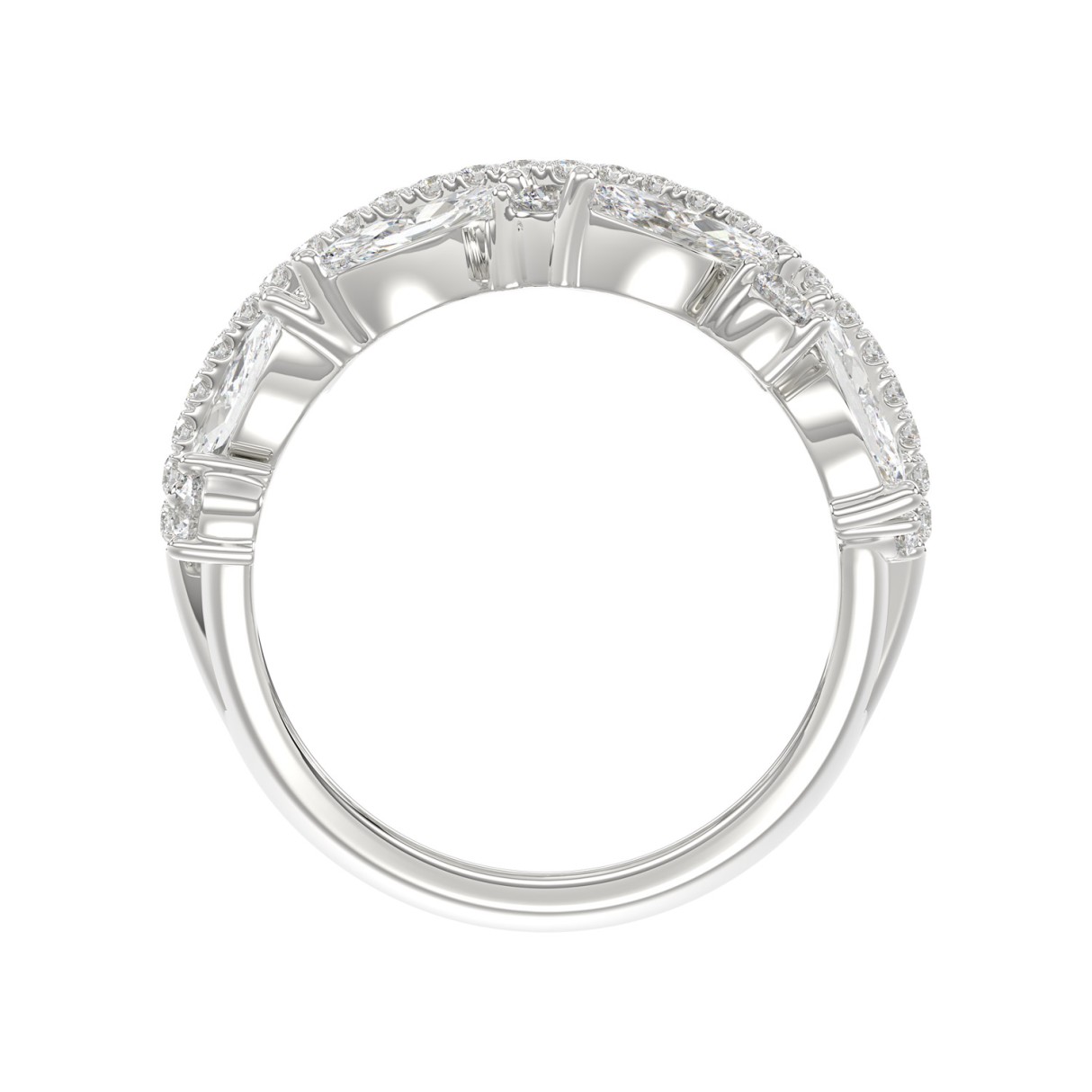 This is a diamond 14k cluster Ladies 2CT Ring featuring Marquise-shaped and round-cut diamonds in a leaf or floral motif set in white gold (Color F-G  Clarity VS1/VS2)