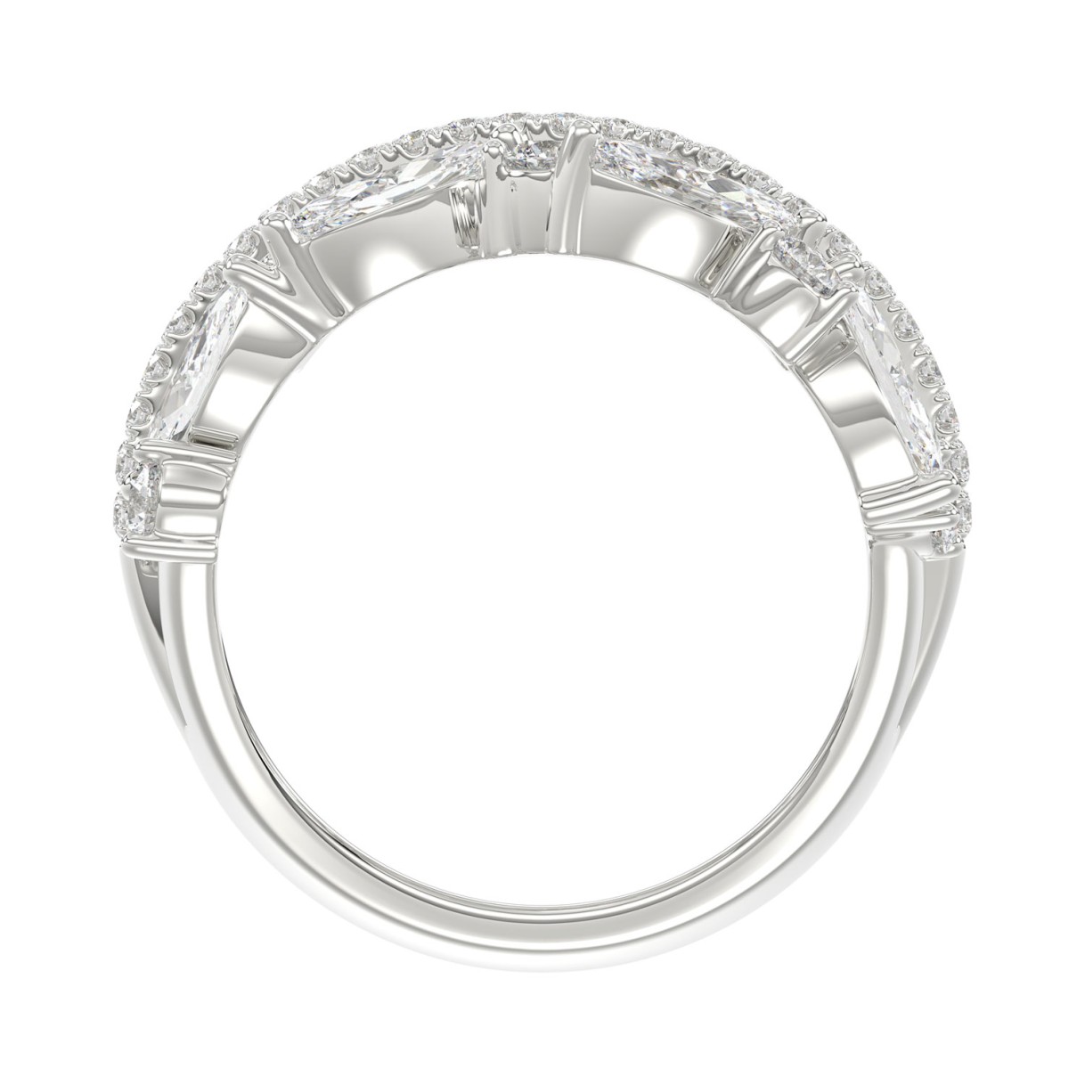 This is a diamond 14k cluster Ladies 2CT Ring featuring Marquise-shaped and round-cut diamonds in a leaf or floral motif set in white gold (Color F-G  Clarity VS1/VS2)