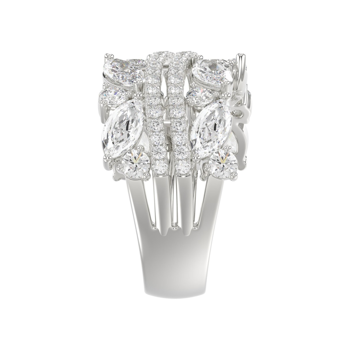 This is a diamond 14k cluster Ladies 2CT Ring featuring Marquise-shaped and round-cut diamonds in a leaf or floral motif set in white gold (Color F-G  Clarity VS1/VS2)