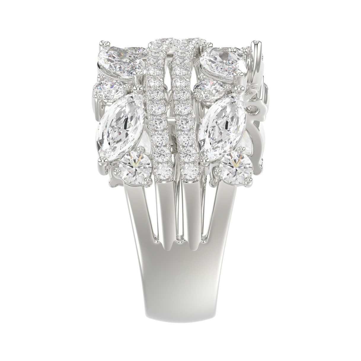 This is a diamond 14k cluster Ladies 2CT Ring featuring Marquise-shaped and round-cut diamonds in a leaf or floral motif set in white gold (Color F-G  Clarity VS1/VS2)