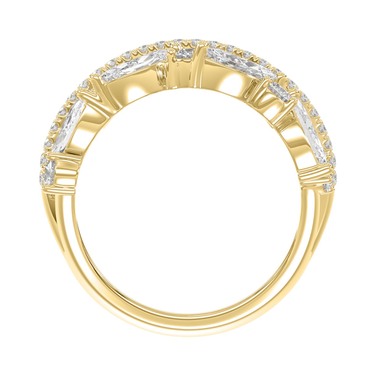 This is a diamond 14k cluster Ladies 2CT  Ring featuring Marquise-shaped and round-cut diamonds in a leaf or floral motif set in Yellow gold (Color F-G  Clarity VS1/VS2)