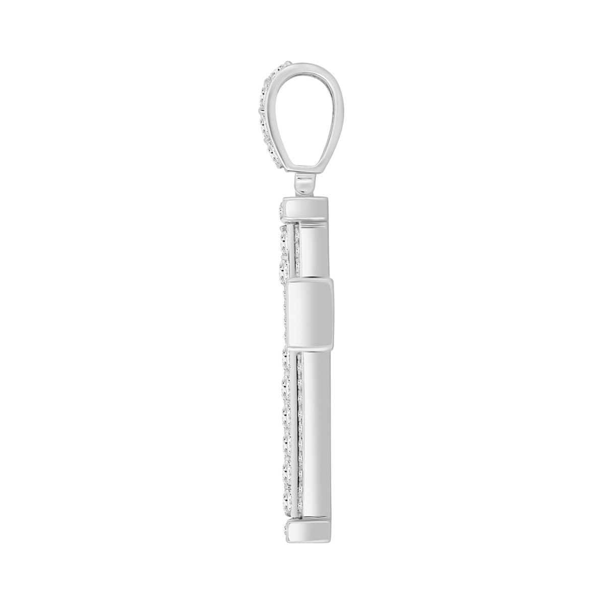 MEN'S CHARM PENDANT 3CT ROUND/EMERALD DIAMOND 14K WHITE GOLD 