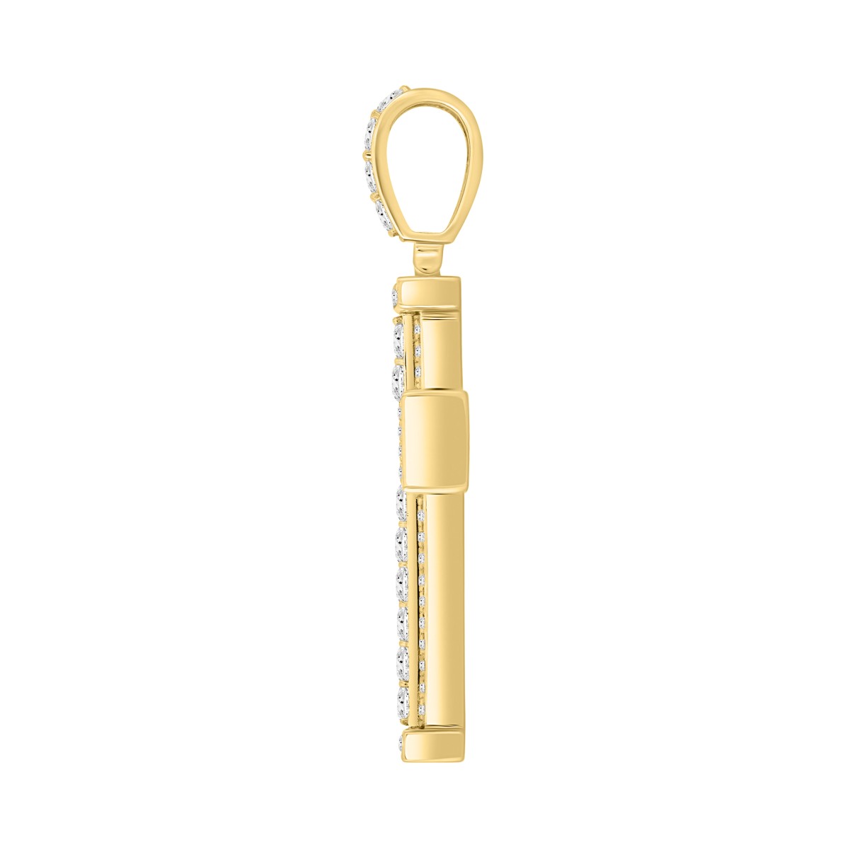 MEN'S CHARM PENDANT 3CT ROUND/EMERALD DIAMOND 14K YELLOW GOLD 