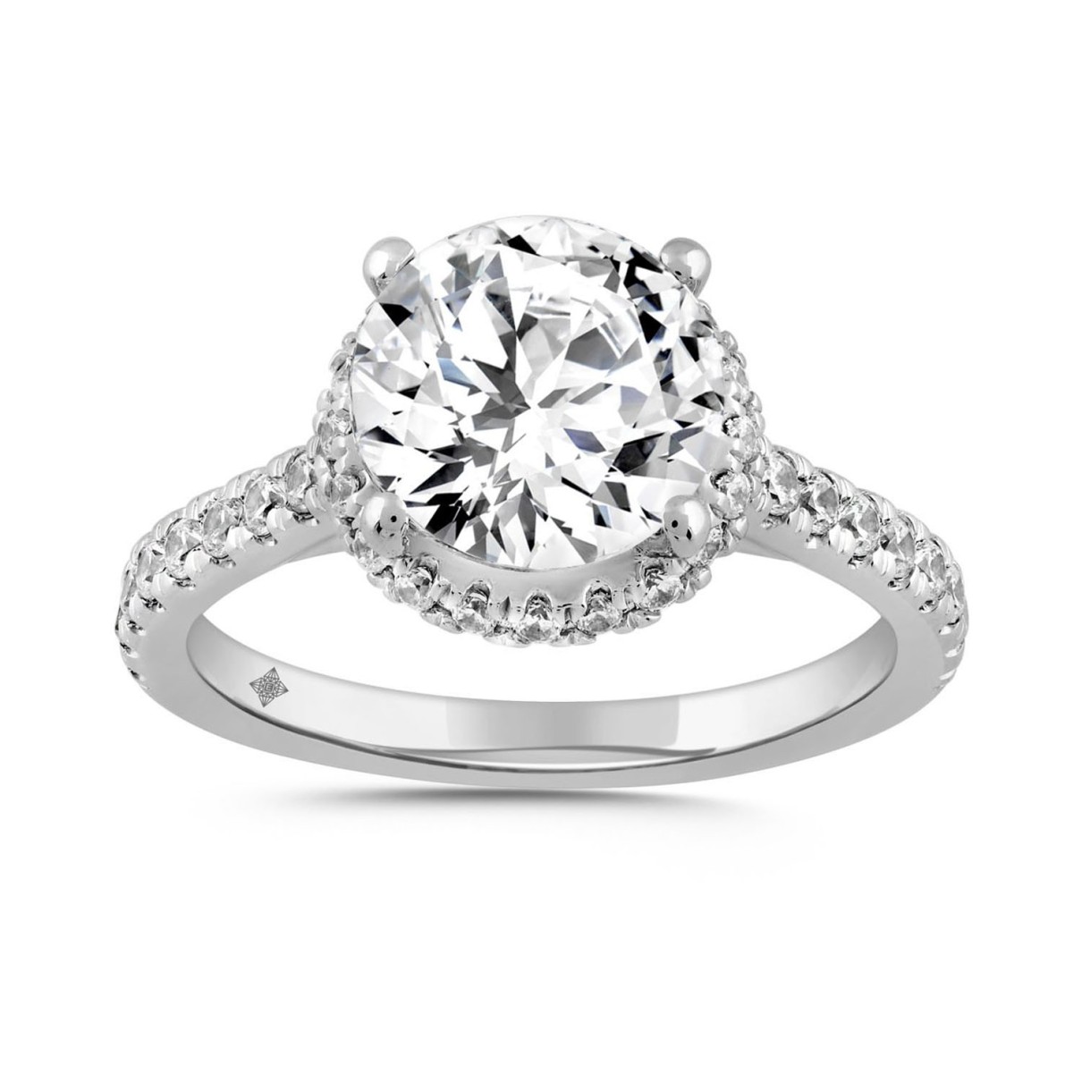 LADIES RING 3 1/2CT ROUND DIAMOND 14K WHITE GOLD (CENTER STONE ROUND DIAMOND 3CT )