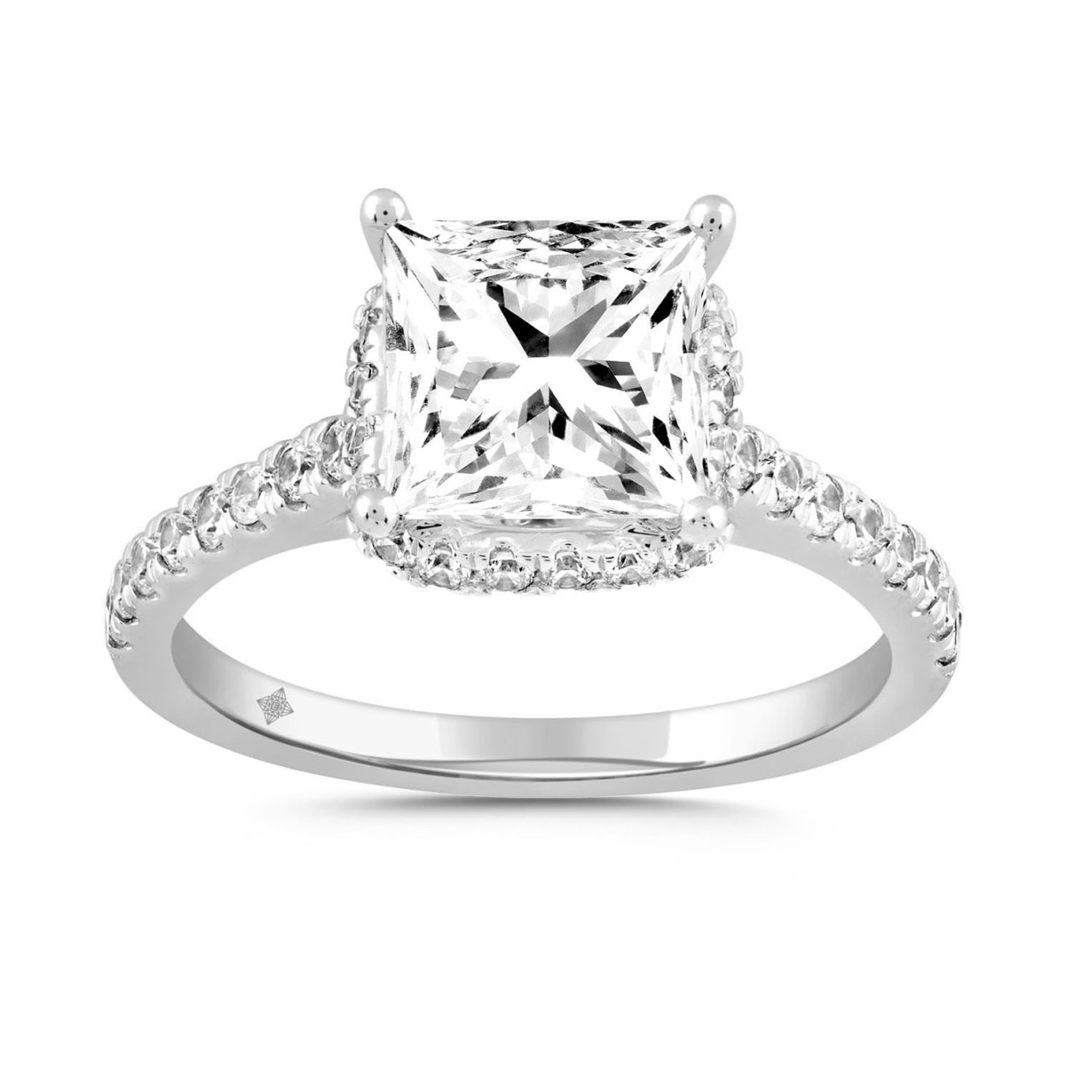 LADIES RING 3 1/2CT ROUND/PRINCESS DIAMOND 14K WHITE GOLD (CENTER STONE PRINCESS DIAMOND 3CT )