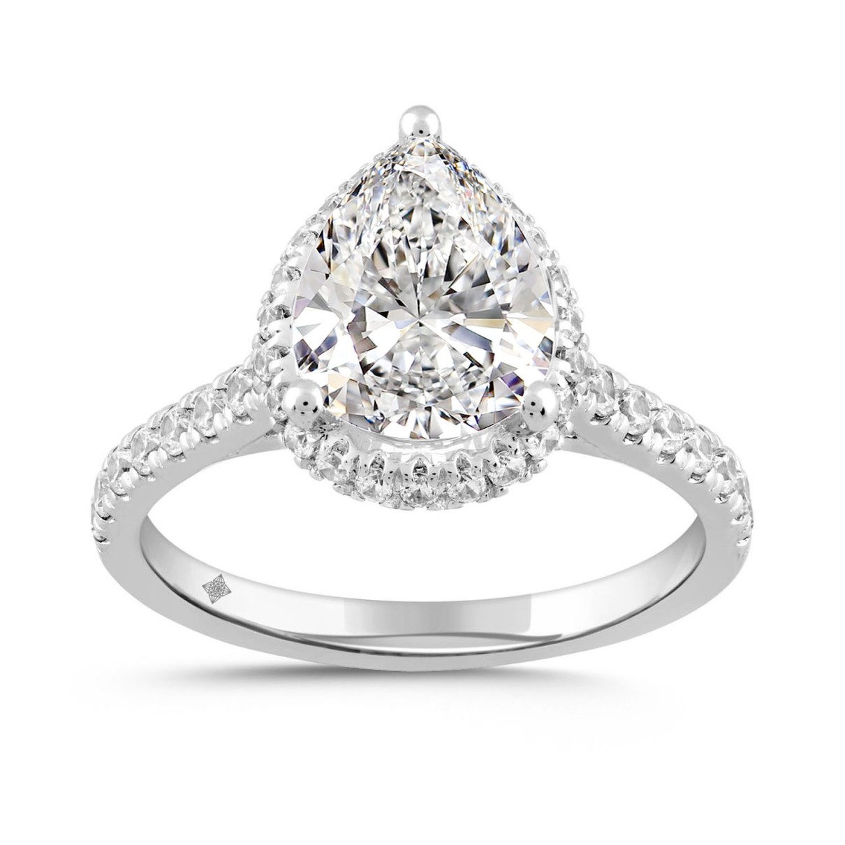 LADIES RING 2 1/2CT ROUND/PEAR DIAMOND 14K WHITE G...