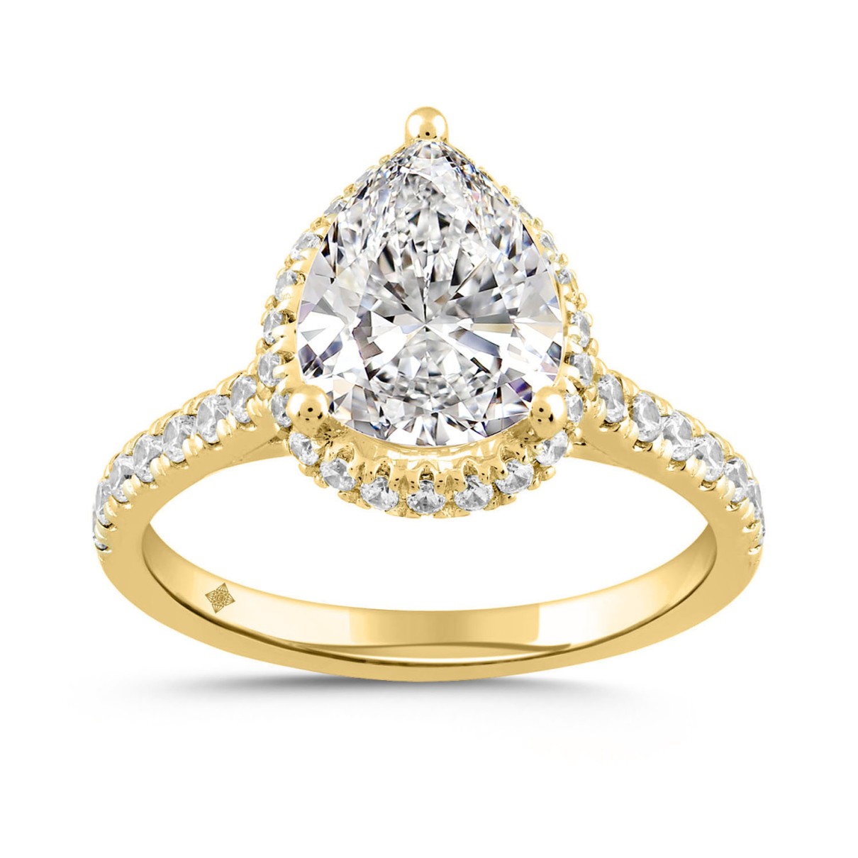 LADIES RING 2 1/2CT ROUND/PEAR DIAMOND 14K YELLOW GOLD (CENTER STONE PEAR DIAMOND 2CT )