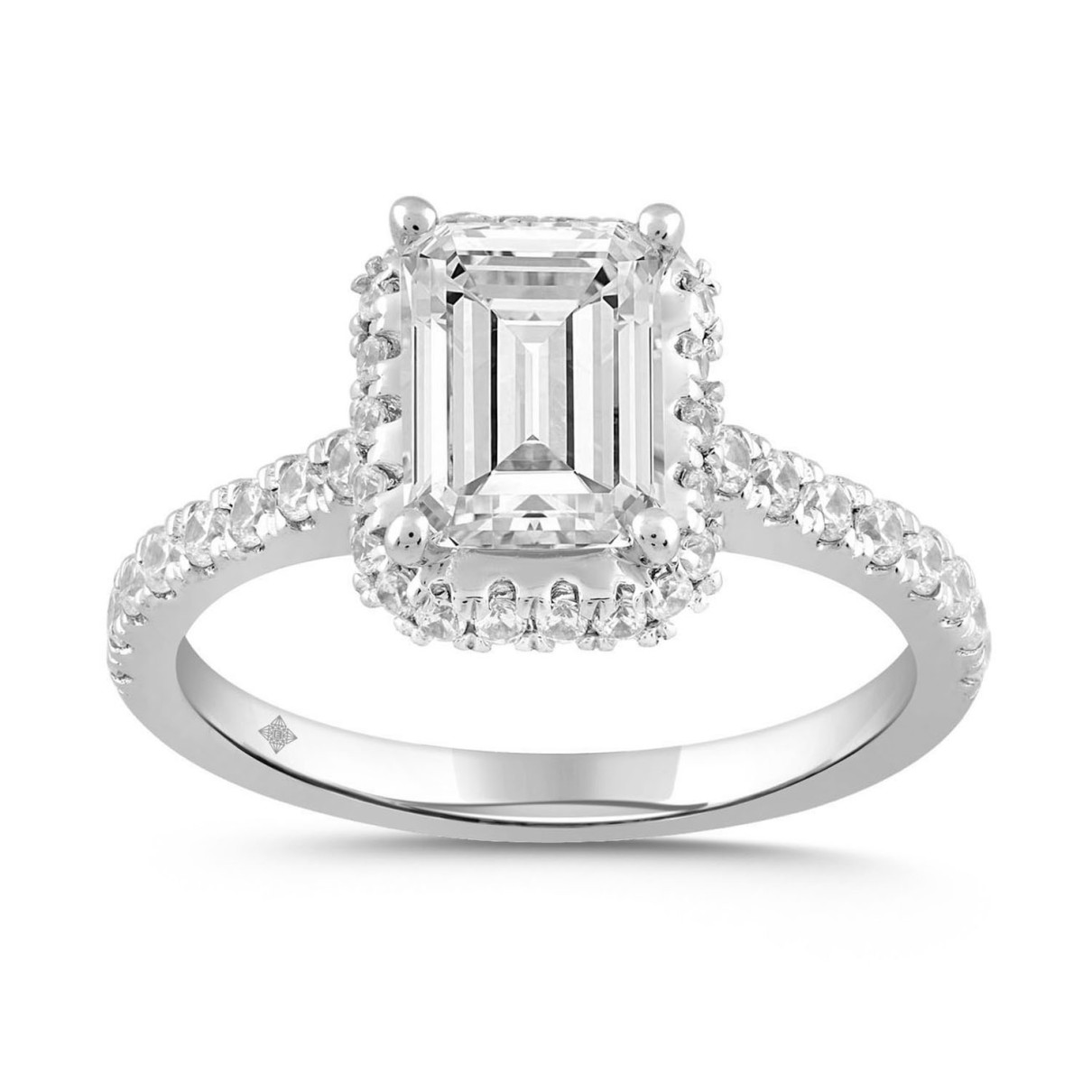 LADIES RING 2 1/2CT ROUND/EMERALD DIAMOND 14K WHIT...