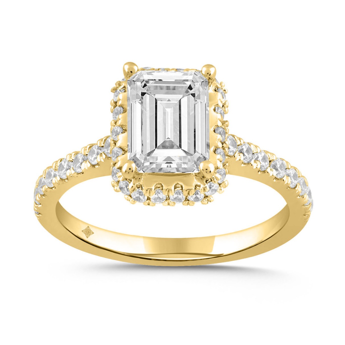 LADIES RING 2 1/2CT ROUND/EMERALD DIAMOND 14K YELLOW GOLD (CENTER STONE EMERALD DIAMOND 2CT )