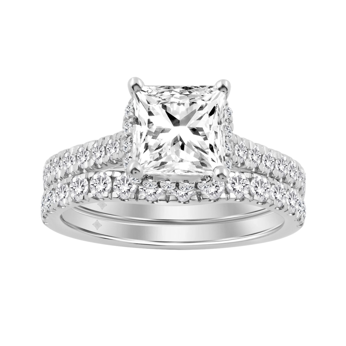 14K WHITE GOLD 3.00CT ROUND/PRINCESS DIAMOND LADIES BRIDAL SET 