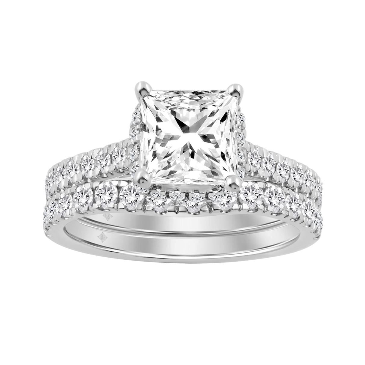 14K WHITE GOLD 3.00CT ROUND/PRINCESS DIAMOND LADIE...