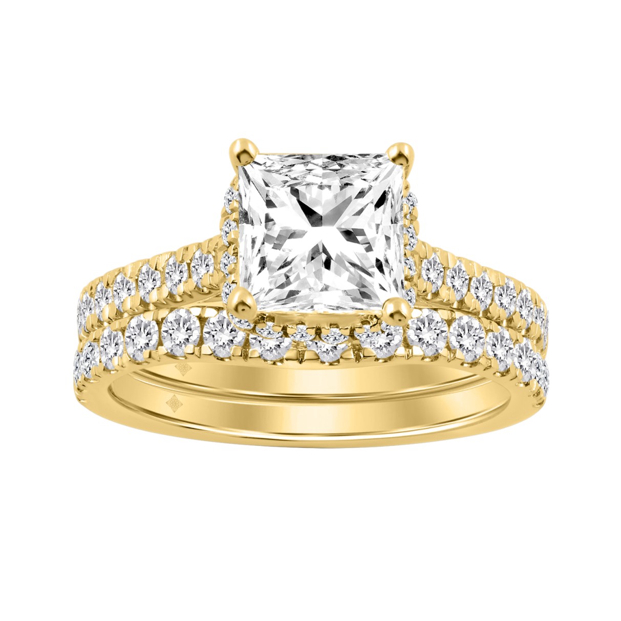 14K YELLOW GOLD 3.00CT ROUND/PRINCESS DIAMOND LADIES BRIDAL SET