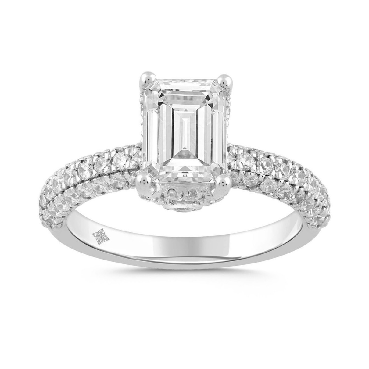 LADIES RING 2 3/4CT ROUND/EMERALD DIAMOND 14K WHITE GOLD (CENTER STONE EMERALD DIAMOND 2CT )