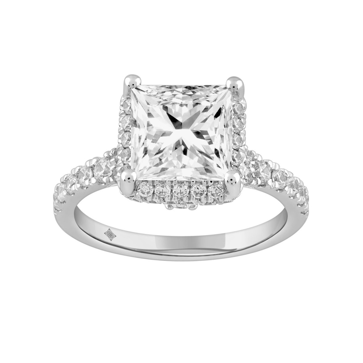 LADIES RING 3 3/4CT ROUND/PRINCESS DIAMOND 14K WHITE GOLD (CENTER STONE PRINCEESS DIAMOND 3CT )