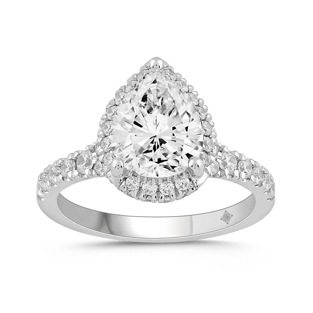 LADIES RING 2 3/4CT ROUND/PEAR DIAMOND 14K WHITE GOLD (CENTER STONE PEAR DIAMOND 2CT )