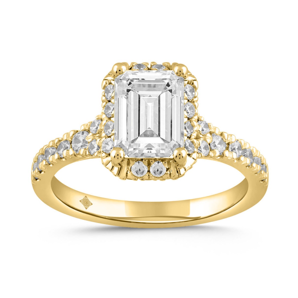 LADIES RING 2 3/4CT ROUND/EMERALD DIAMOND 14K YELLOW GOLD (CENTER STONE EMERALD DIAMOND 2CT )