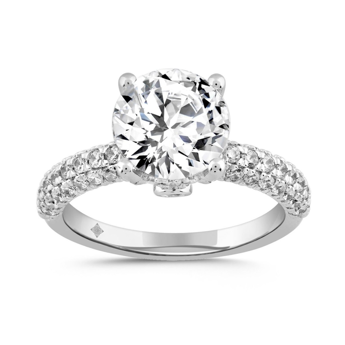 LADIES RING 3 3/4CT ROUND DIAMOND 14K WHITE GOLD (CENTER STONE ROUND DIAMOND 3CT )