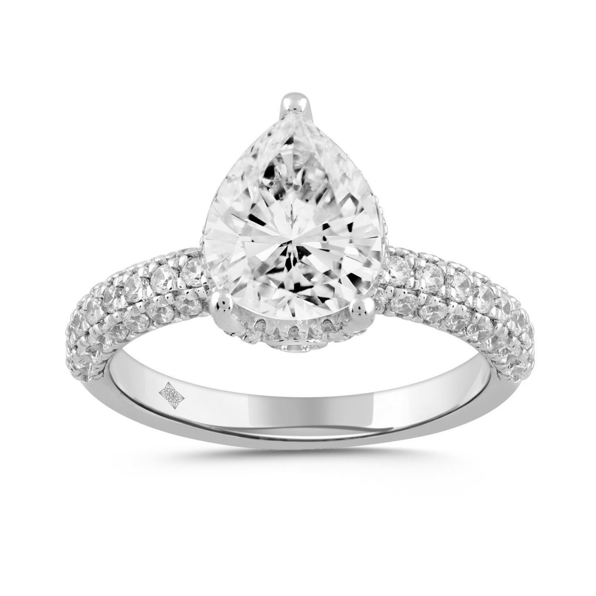 LADIES RING 2 3/4CT ROUND/PEAR DIAMOND 14K WHITE G...