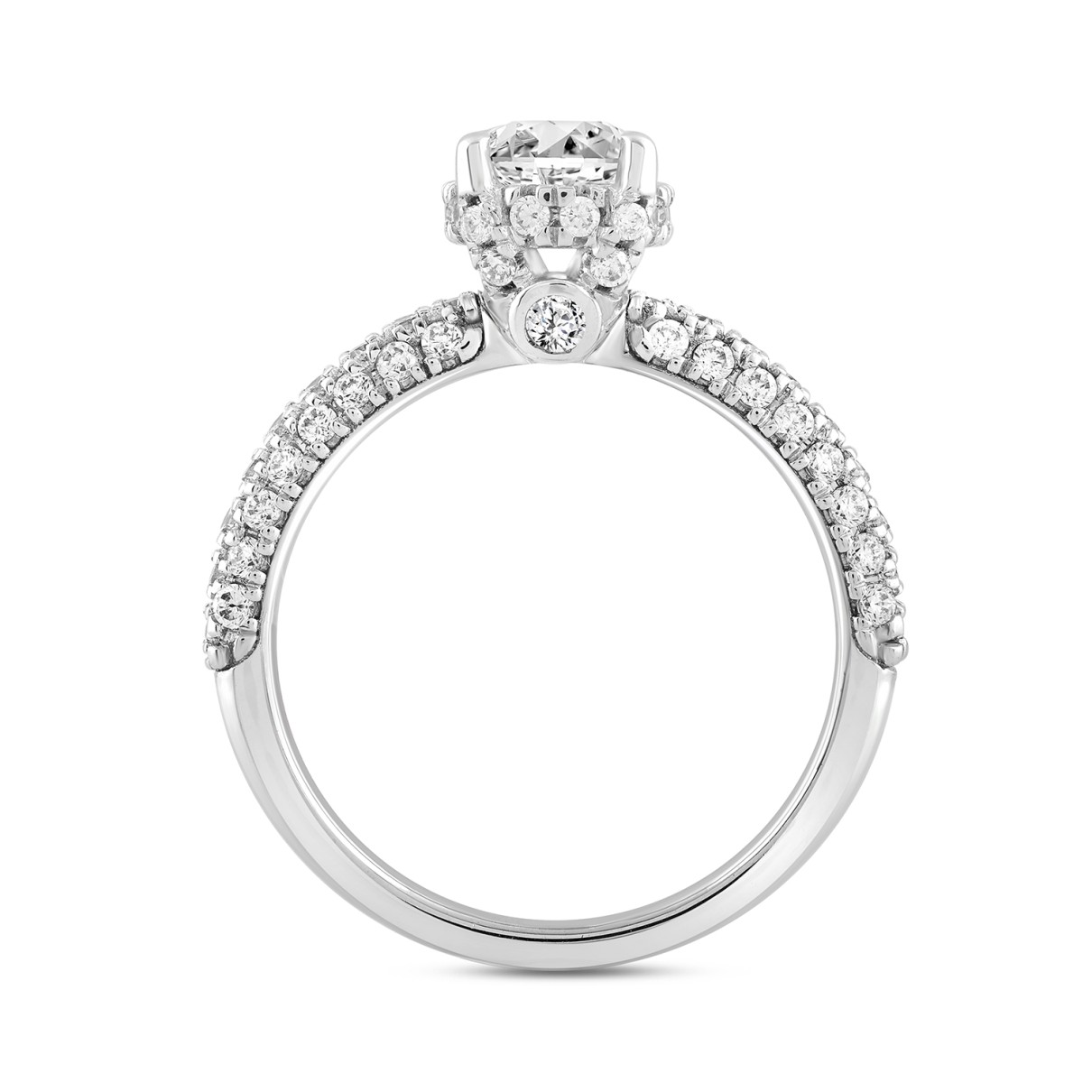 LADIES RING 2 3/4CT ROUND/OVAL DIAMOND 14K WHITE GOLD (CENTER STONE OVAL DIAMOND 2CT )