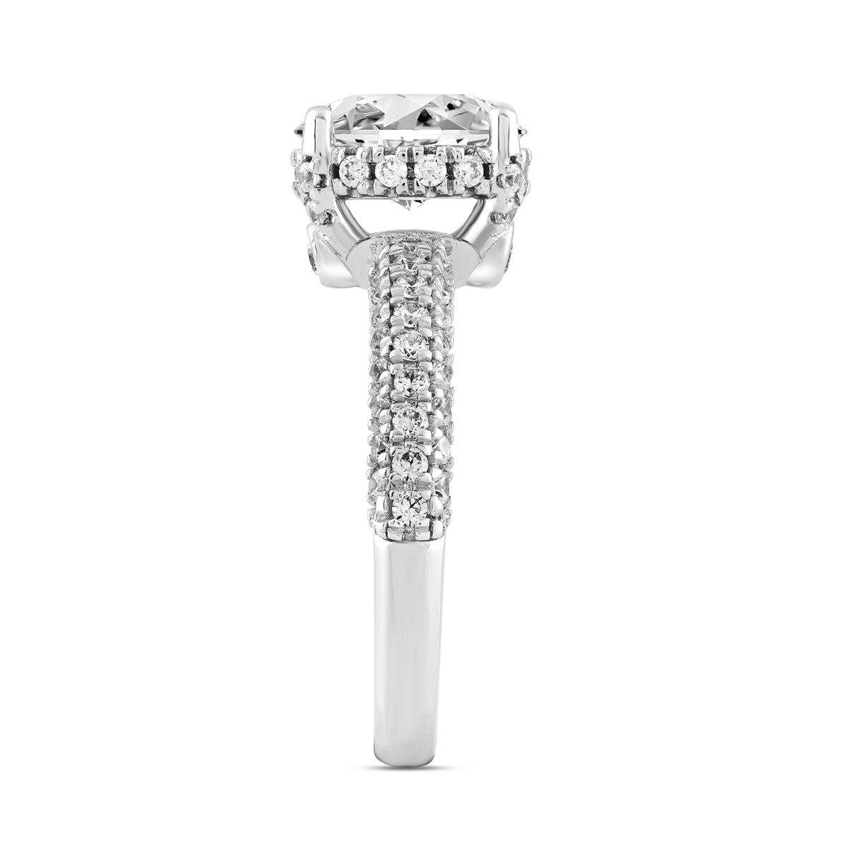 LADIES RING 2 3/4CT ROUND/OVAL DIAMOND 14K WHITE GOLD (CENTER STONE OVAL DIAMOND 2CT )