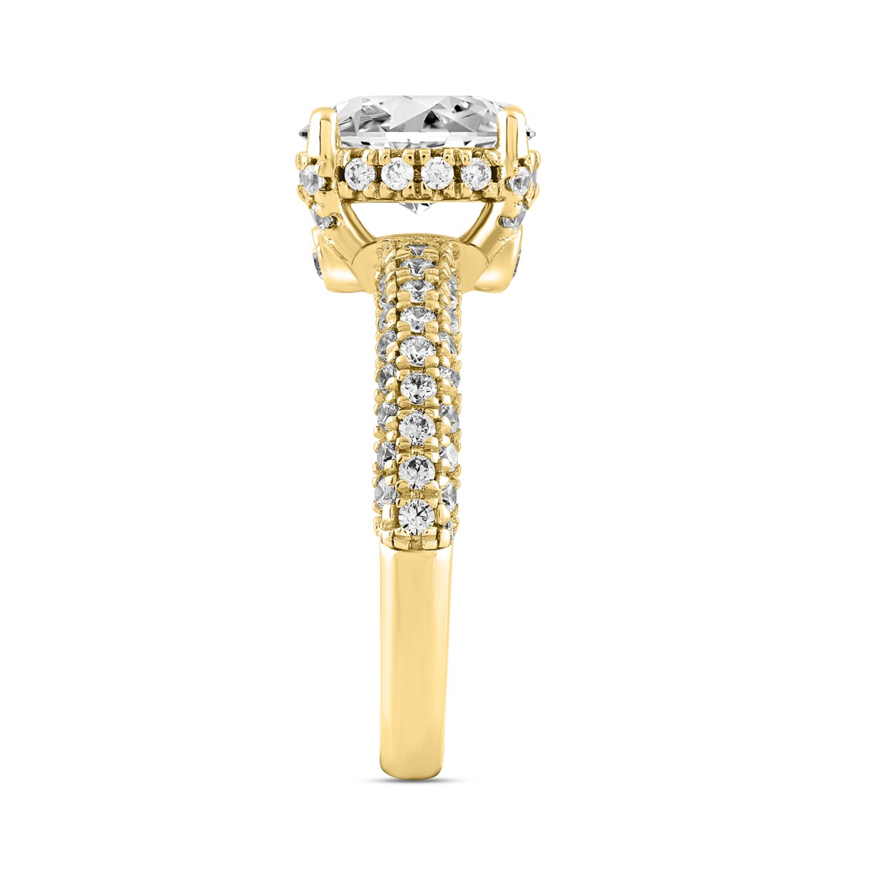 LADIES RING 2 3/4CT ROUND/OVAL DIAMOND 14K YELLOW GOLD (CENTER STONE OVAL DIAMOND 2CT )