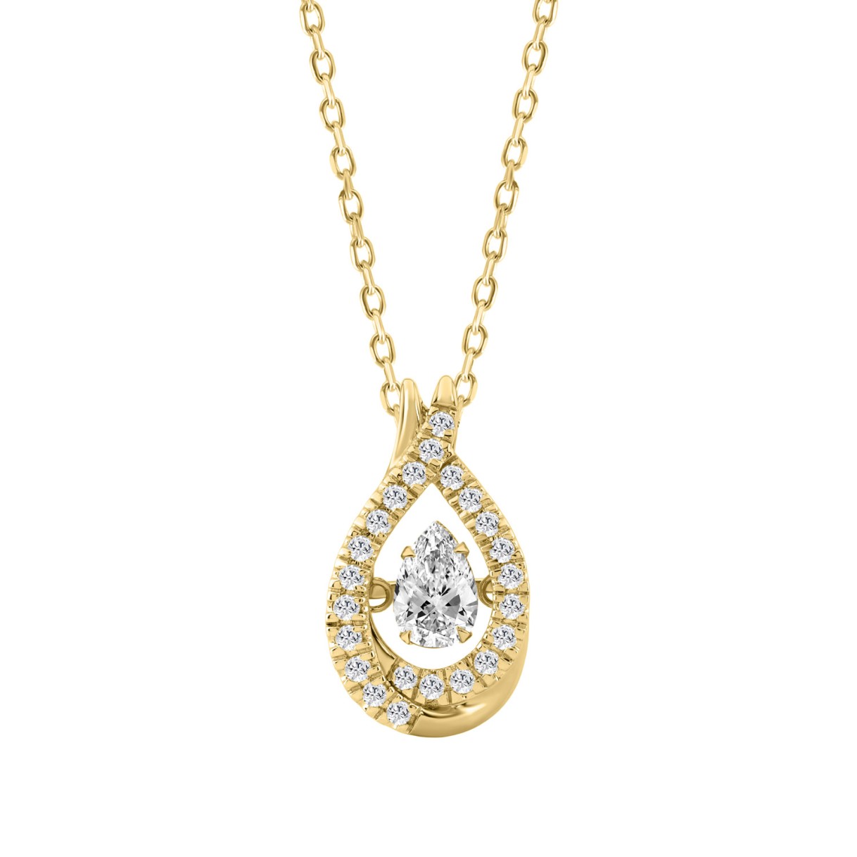 3/4Ct Round & Pear Diamond Teardrop Pendant In 10K Yellow Gold With Chain  Elegant Diamond Pendant For Women (Color F-G -Clarity Vs1/Vs2)