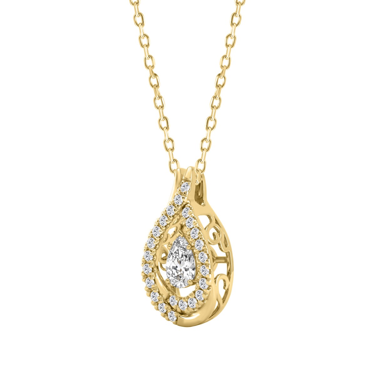 3/4Ct Round & Pear Diamond Teardrop Pendant In 10K Yellow Gold With Chain  Elegant Diamond Pendant For Women (Color F-G -Clarity Vs1/Vs2)