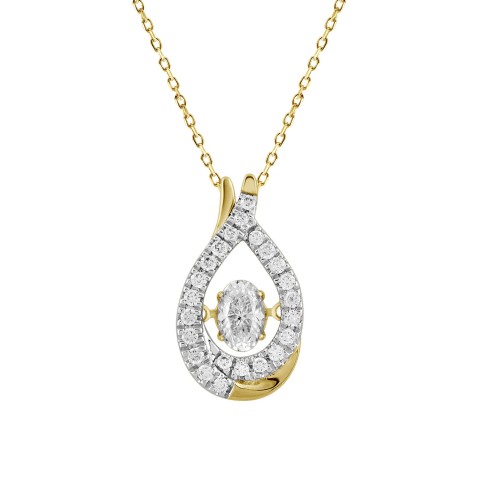 14K YELLOW GOLD 3/4CT ROUND/PEAR DIAMOND LADIES PENDANT WITH CHAIN (CENTER STONE PEAR DIAMOND 1/2CT)