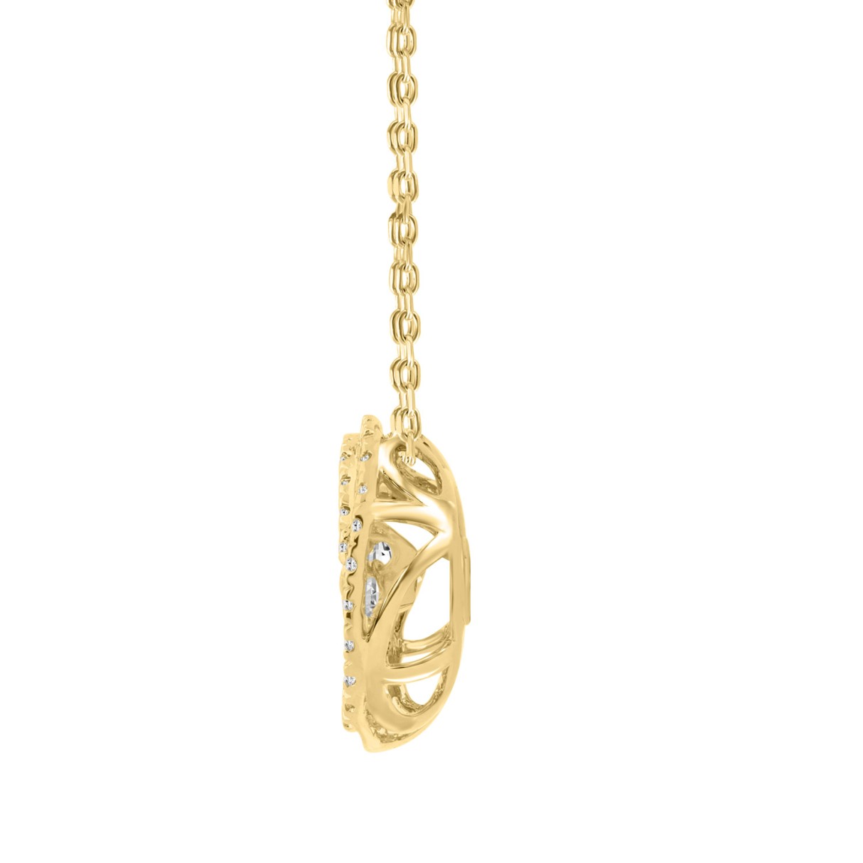 14K YELLOW GOLD 1.00CT ROUND DIAMOND LADIES PENDANT WITH CHAIN (CENTER STONE ROUND DIAMOND 1/2CT)