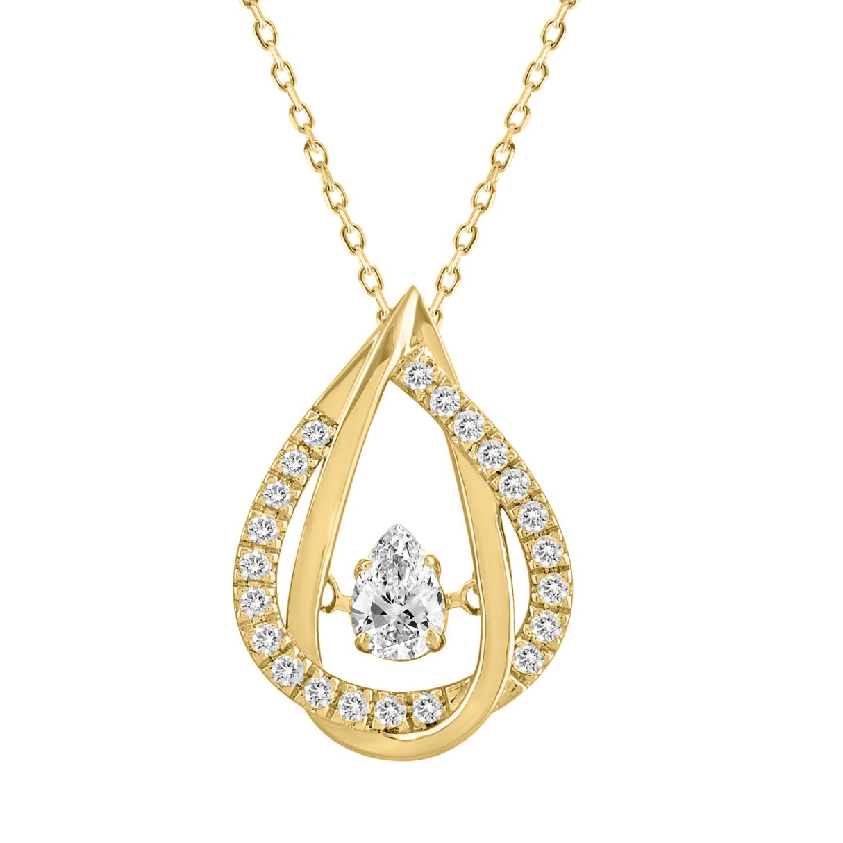 14K YELLOW GOLD 3/4CT ROUND/PEAR DIAMOND LADIES PE...
