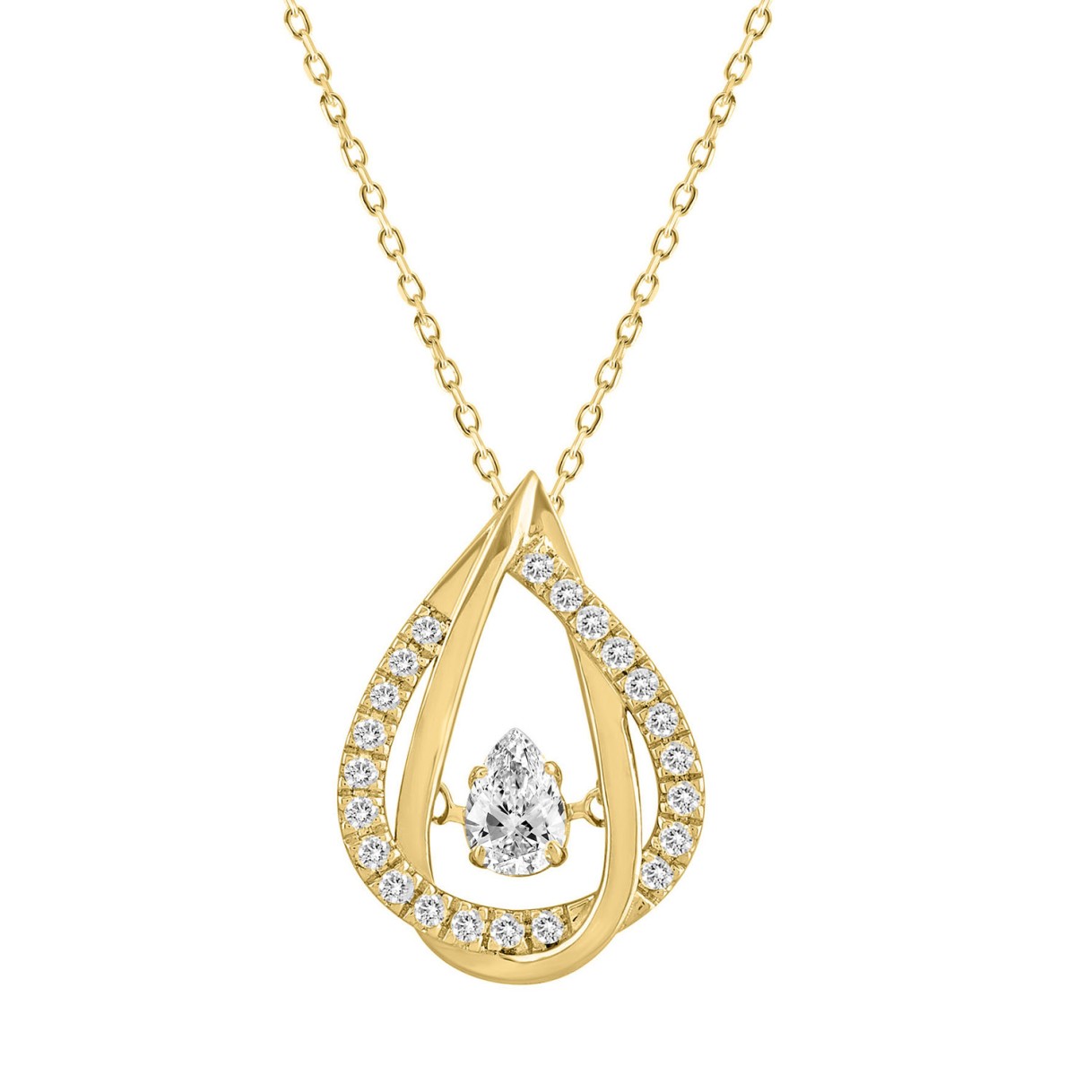 14K YELLOW GOLD 3/4CT ROUND/PEAR DIAMOND LADIES PE...