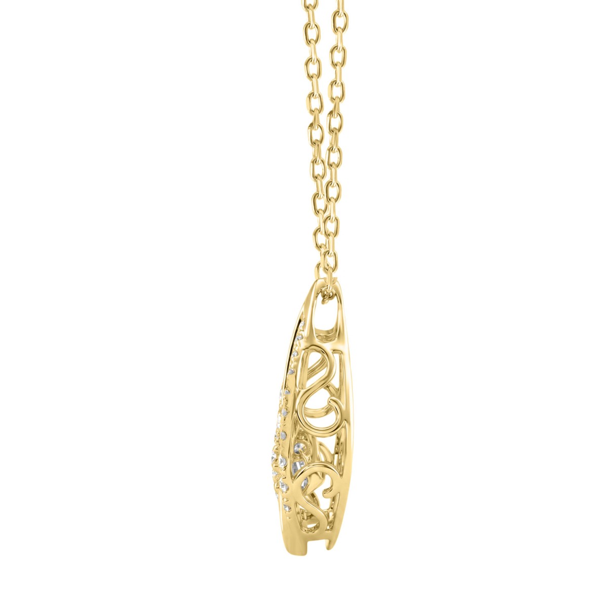 14K YELLOW GOLD 3/4CT ROUND/PEAR DIAMOND LADIES PENDANT WITH CHAIN (CENTER STONE PEAR DIAMOND 1/2CT)