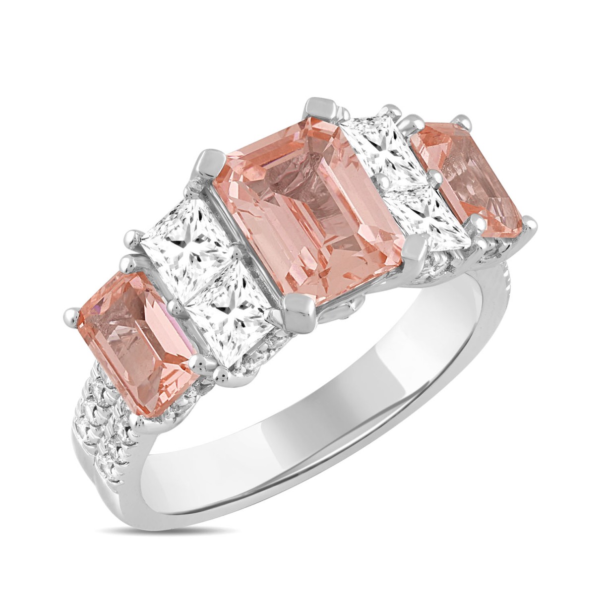ETERNAL BLUSH COLLECTION LADIES RING 4 1/3CT ROUND/PRINCESS/EMERALD DIAMOND 14K WHITE GOLD (PINK EMERALD DIAMOND 3CT)