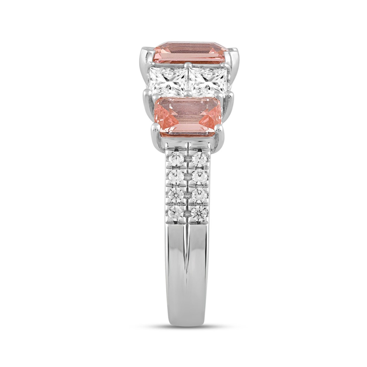 ETERNAL BLUSH COLLECTION LADIES RING 4 1/3CT ROUND/PRINCESS/EMERALD DIAMOND 14K WHITE GOLD (PINK EMERALD DIAMOND 3CT)