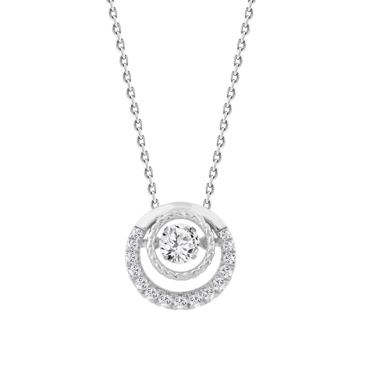 14K WHITE GOLD 3/4CT ROUND DIAMOND LADIES PENDANT WITH CHAIN (CENTER STONE ROUND DIAMOND 1/2CT)