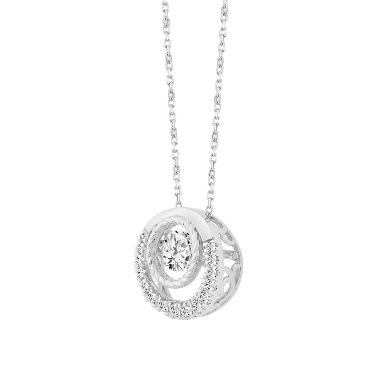 14K WHITE GOLD 3/4CT ROUND DIAMOND LADIES PENDANT WITH CHAIN (CENTER STONE ROUND DIAMOND 1/2CT)