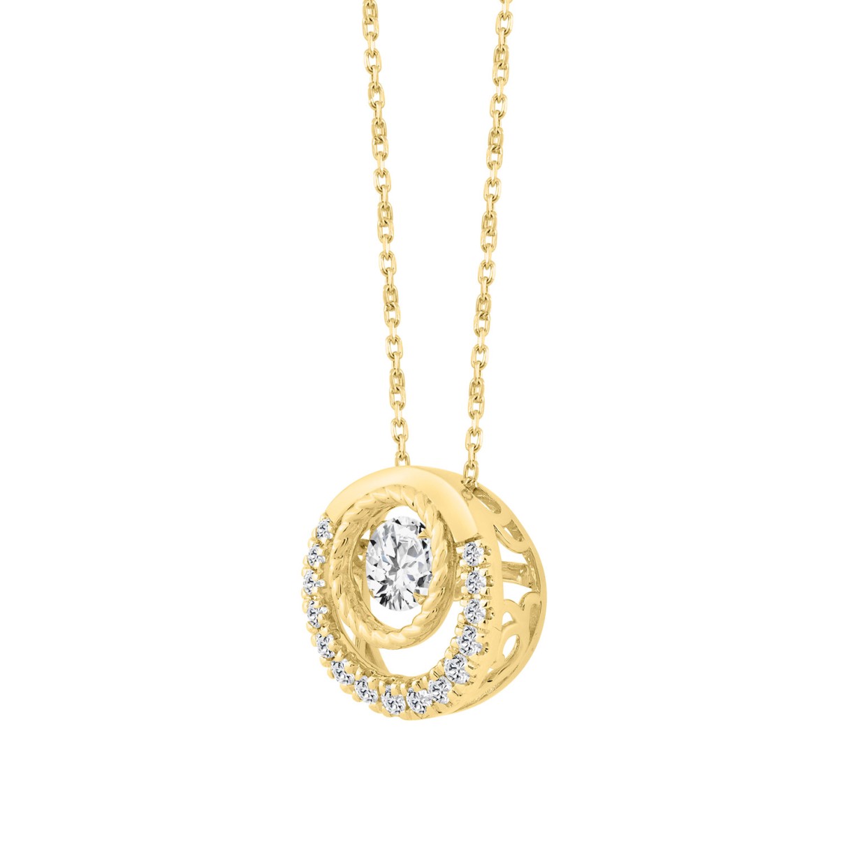 14K YELLOW GOLD 3/4CT ROUND DIAMOND LADIES PENDANT WITH CHAIN (CENTER STONE ROUND DIAMOND 1/2CT)