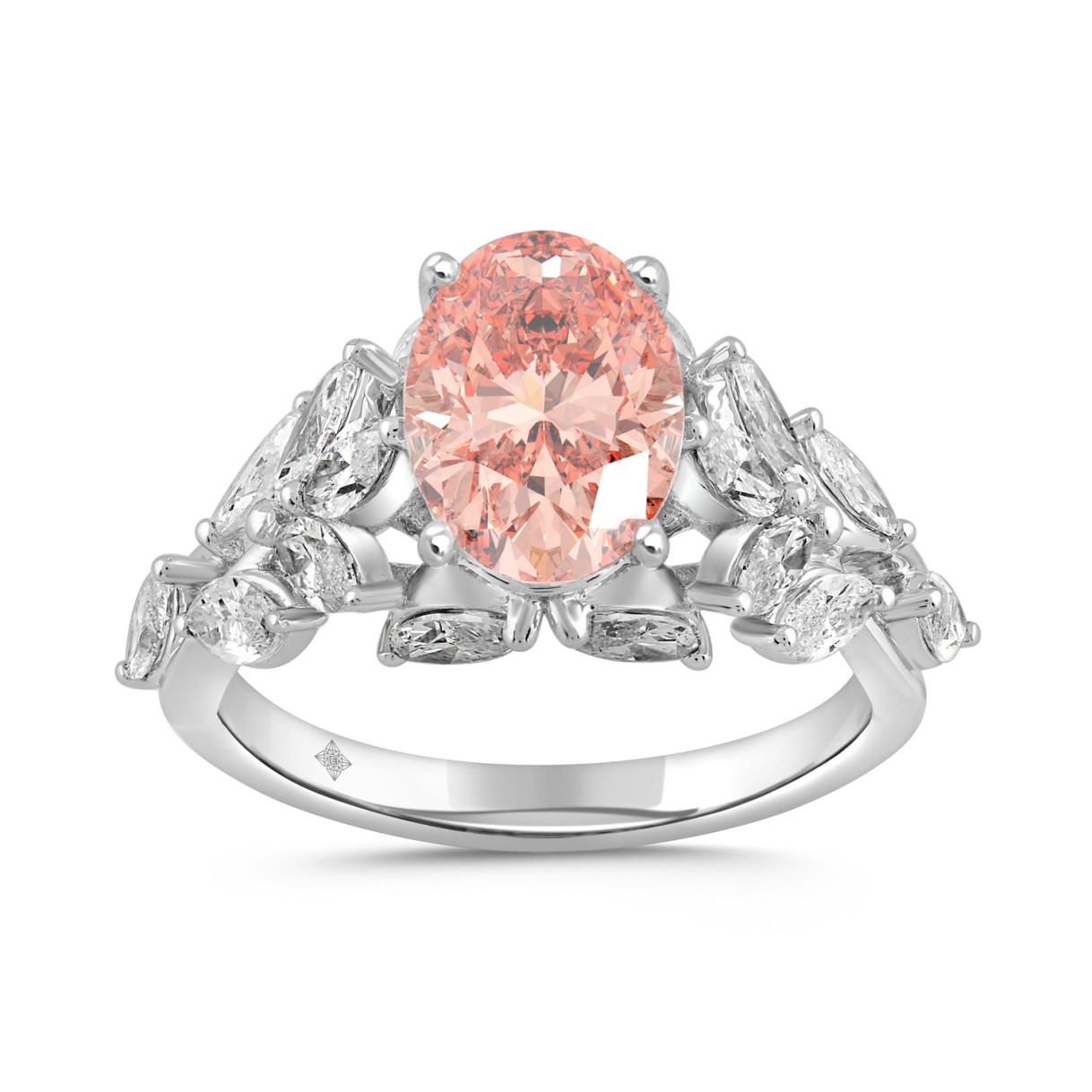 ETERNAL BLUSH COLLECTION LADIES RING 3 3/4CT OVAL/MARQUISE DIAMOND 14K WHITE GOLD (CENTER STONE PINK OVAL DIAMOND 2CT)