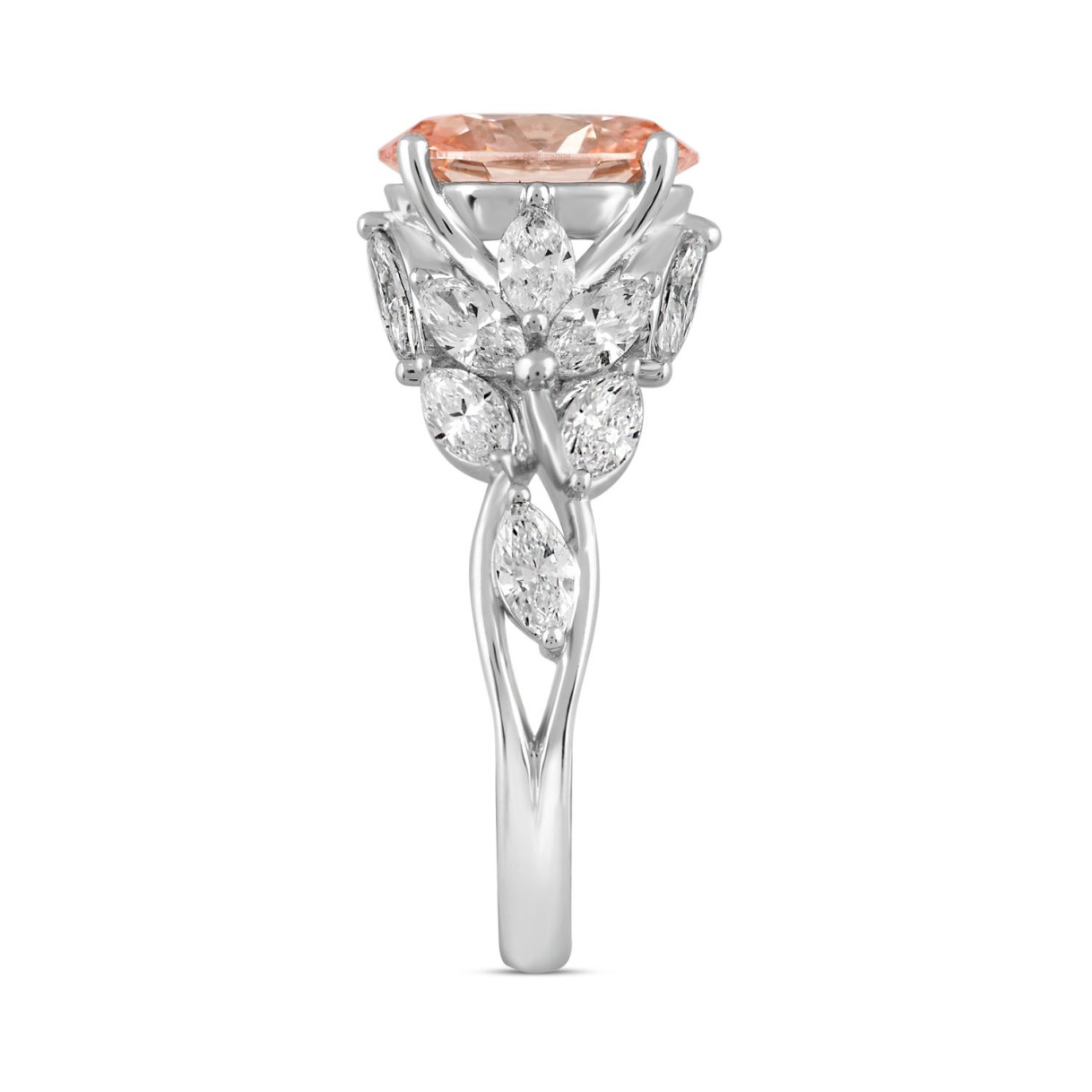 ETERNAL BLUSH COLLECTION LADIES RING 3 3/4CT OVAL/MARQUISE DIAMOND 14K WHITE GOLD (CENTER STONE PINK OVAL DIAMOND 2CT)