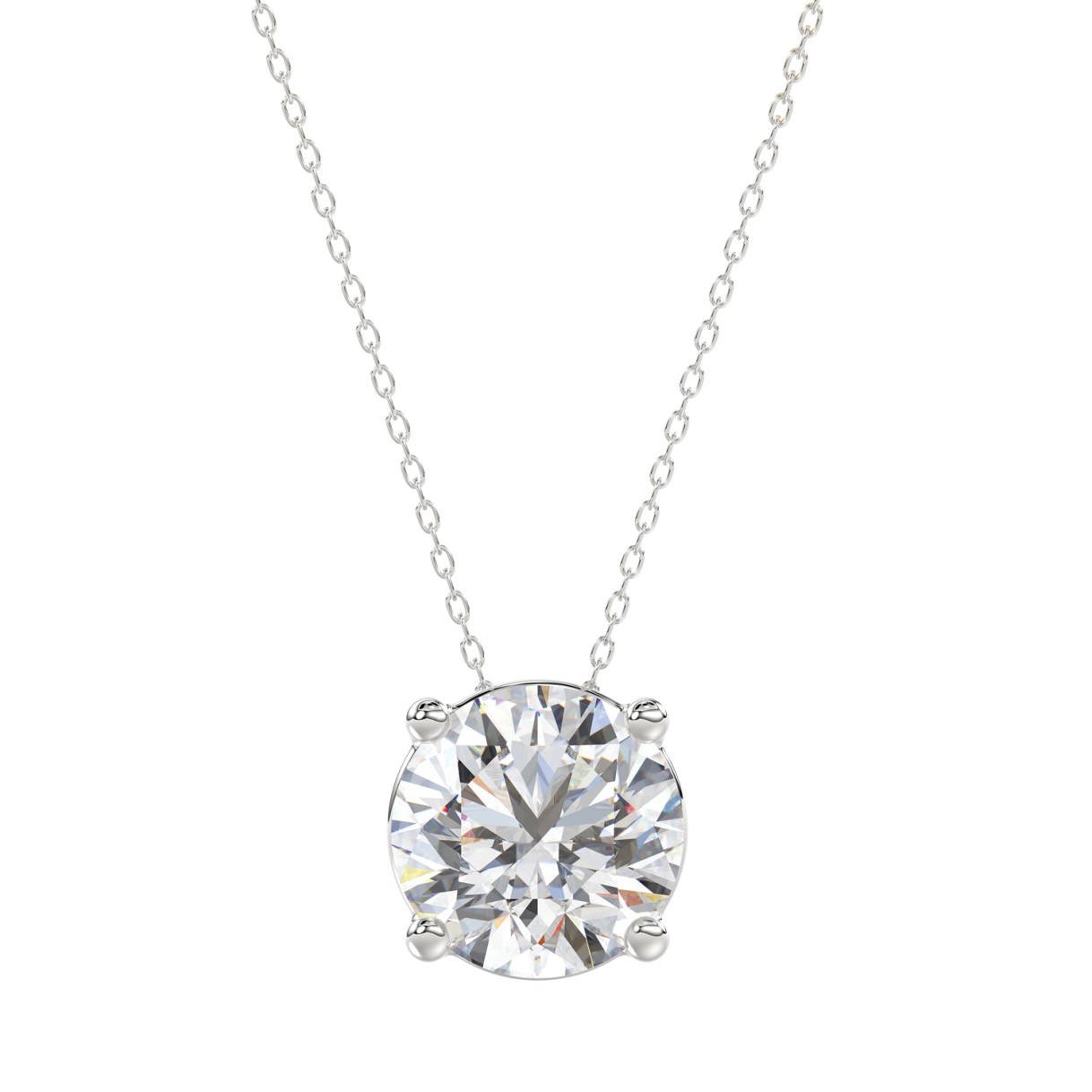 LADIES SOLITAIRE PENDANT WITH UNDER-PASS CHAIN 3CT ROUND DIAMOND 14K WHITE GOLD 