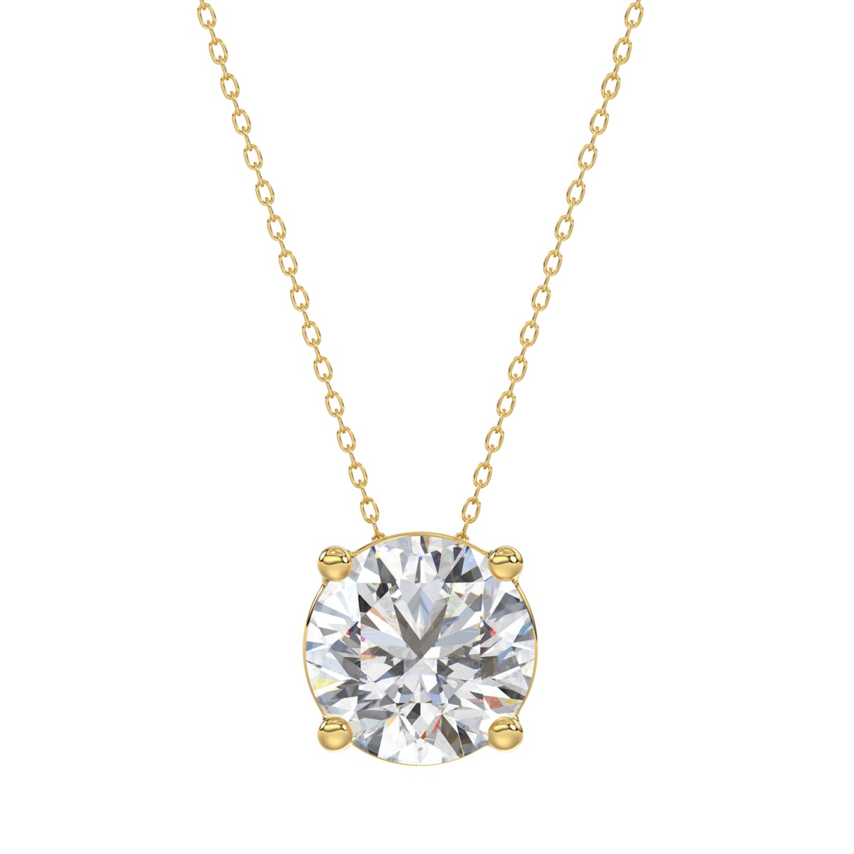 LADIES SOLITAIRE PENDANT WITH UNDER-PASS CHAIN 3CT ROUND DIAMOND 14K YELLOW GOLD 