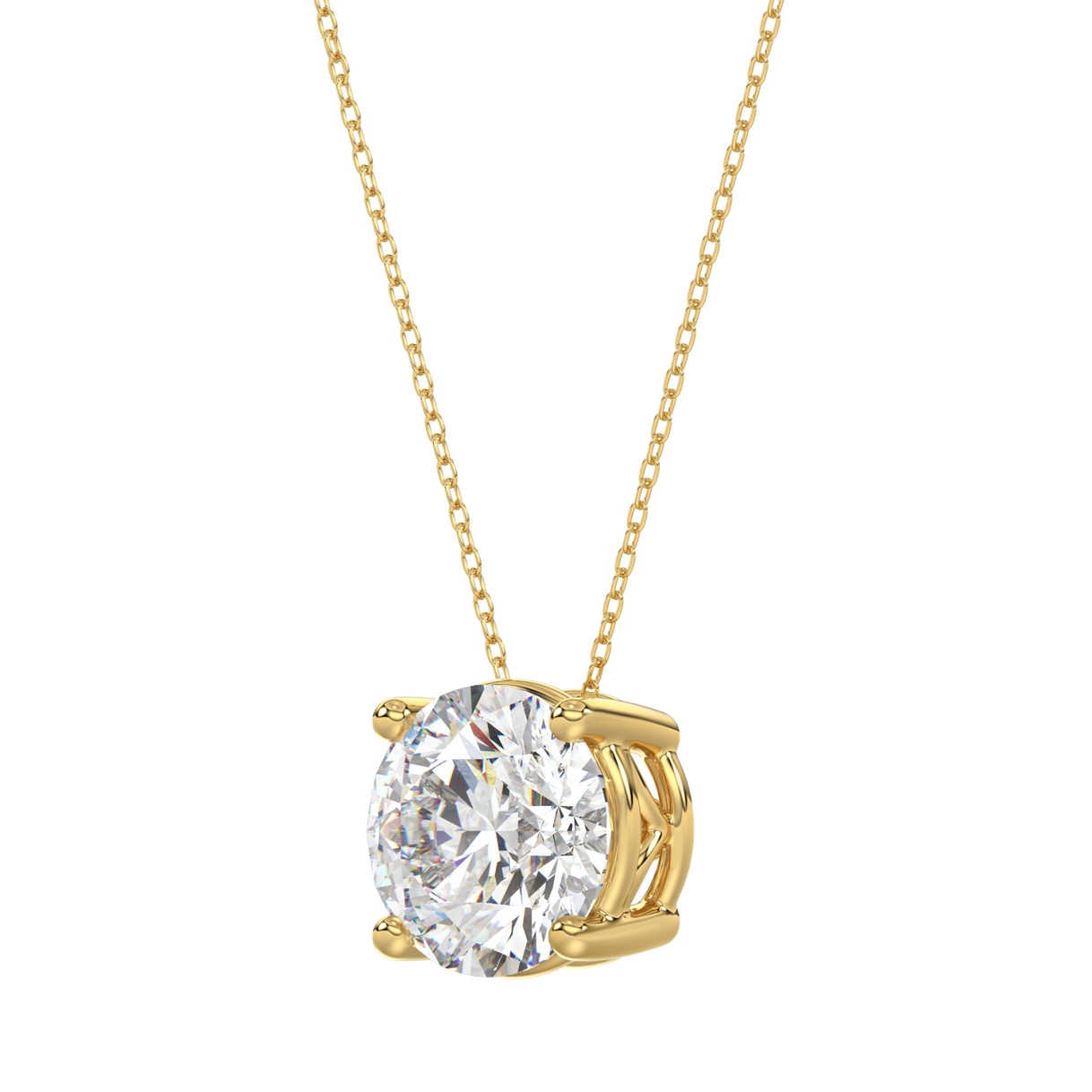 LADIES SOLITAIRE PENDANT WITH UNDER-PASS CHAIN 3CT ROUND DIAMOND 14K YELLOW GOLD 