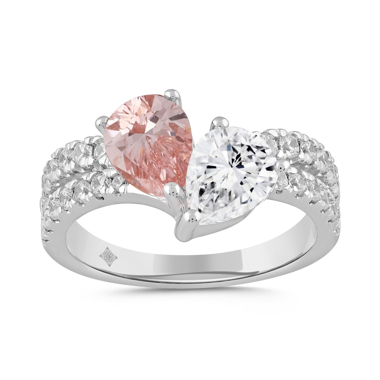 LADIES RING 2CT ROUND/PEAR DIAMOND 14K WHITE/ROSE ...