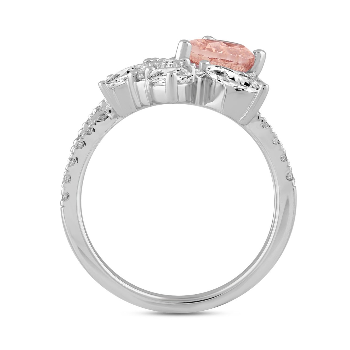 LADIES RING 3CT ROUND/PEAR MARQUISE DIAMOND 14K WHITE GOLD  (CENTER STONE PEAR DIAMOND 1 1/2CT )