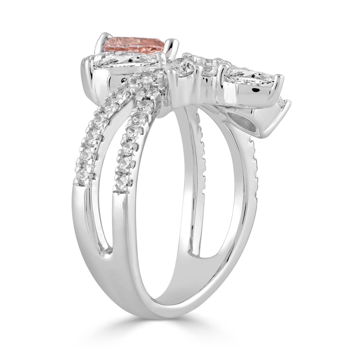 LADIES RING 3CT ROUND/PEAR MARQUISE DIAMOND 14K WHITE GOLD  (CENTER STONE PEAR DIAMOND 1 1/2CT )
